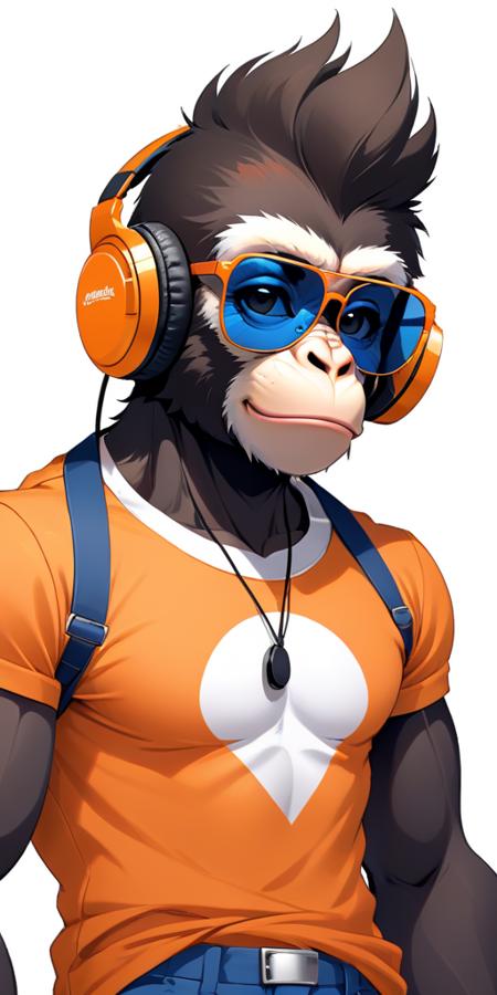 01461-2496591050-a muscle monkey wearing headphone and listening music wearing shades with orange shirt shirt buttons open and white t shirt and.png